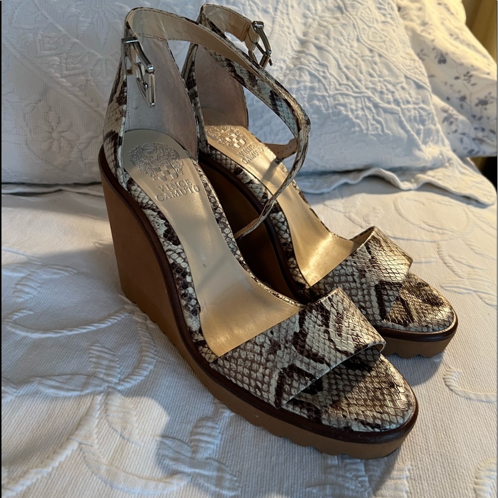 Vince Camuto Snake Print Wedge Sandals